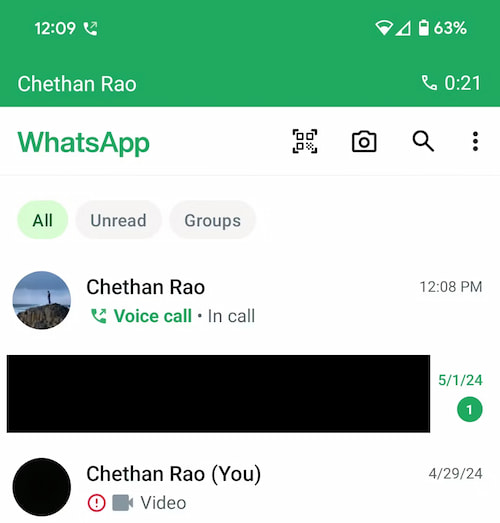 Whatsapp vecchio design chiamate vocali